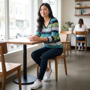 Alfred Dunner Navy Striped Sweater